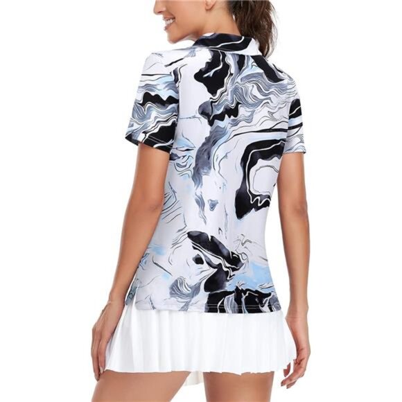 Womens Golf Shirt UPF50+ Sun Protection Short Sleeve 1/4 Zip Up Polo Workout Top - Picture 5 of 7